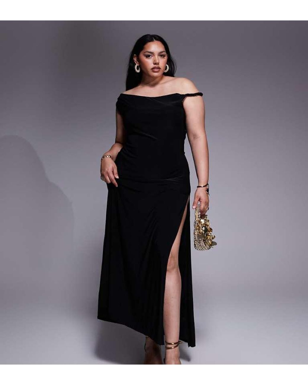 ASOS Black Design Twist Shoulder With Lace Up Back Maxi Dress