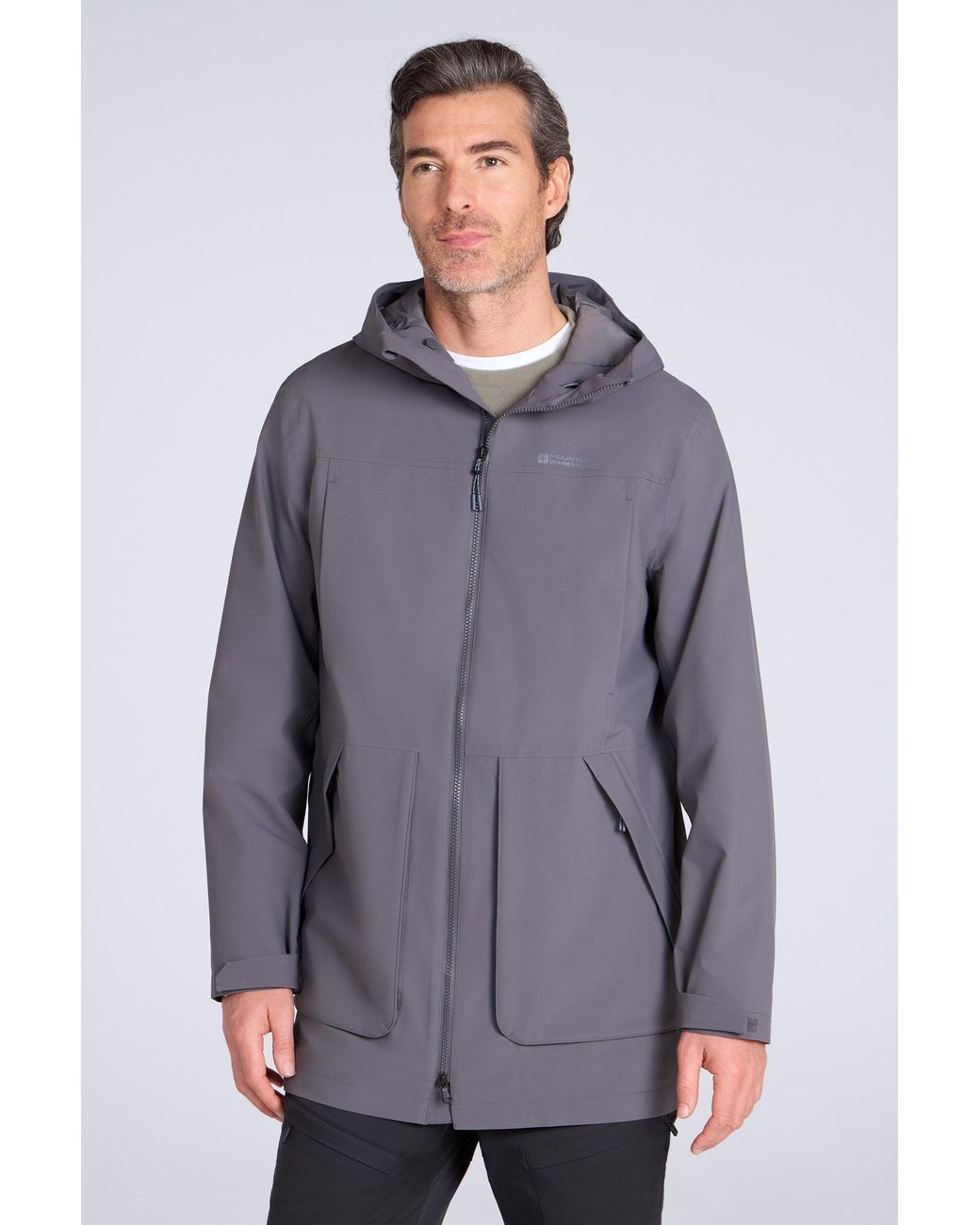 Mountain Warehouse Gray 'Harbour' Waterproof Parka Breathable Lightweight Adjustable Hood Jacket for men