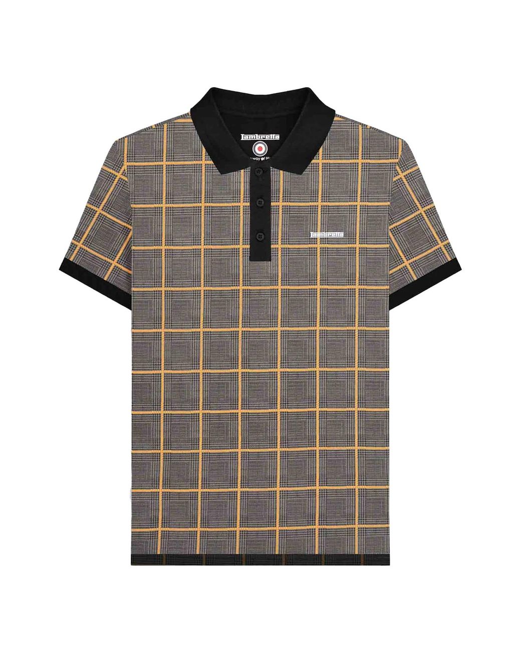 Lambretta Gray Prince Of Wales Check Polo Shirt (Steel) for men