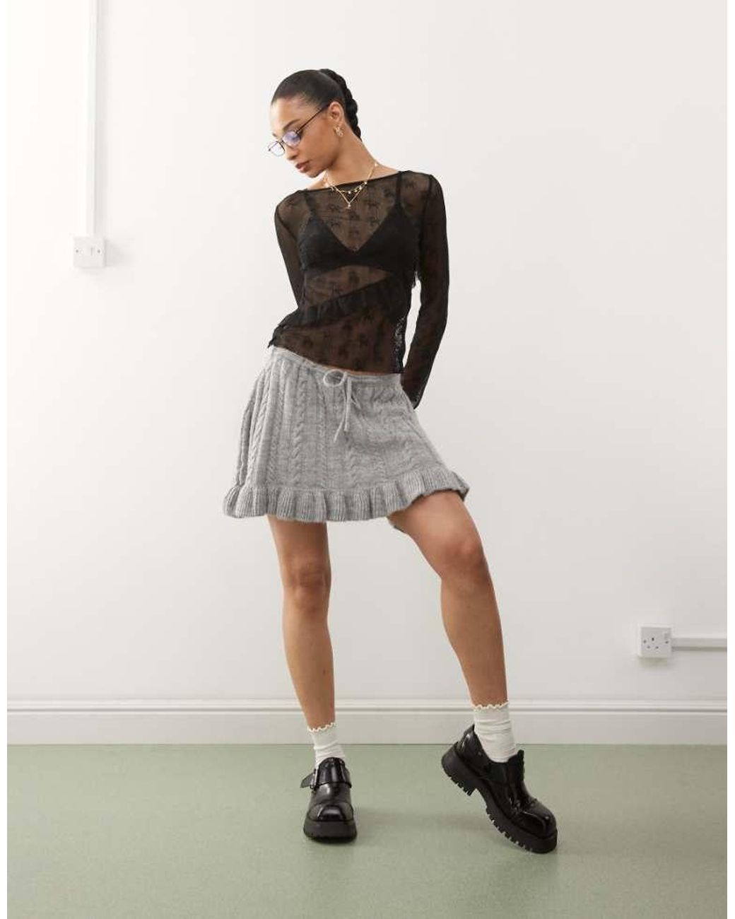 Collusion Natural Knitted Cable Mini Skirt