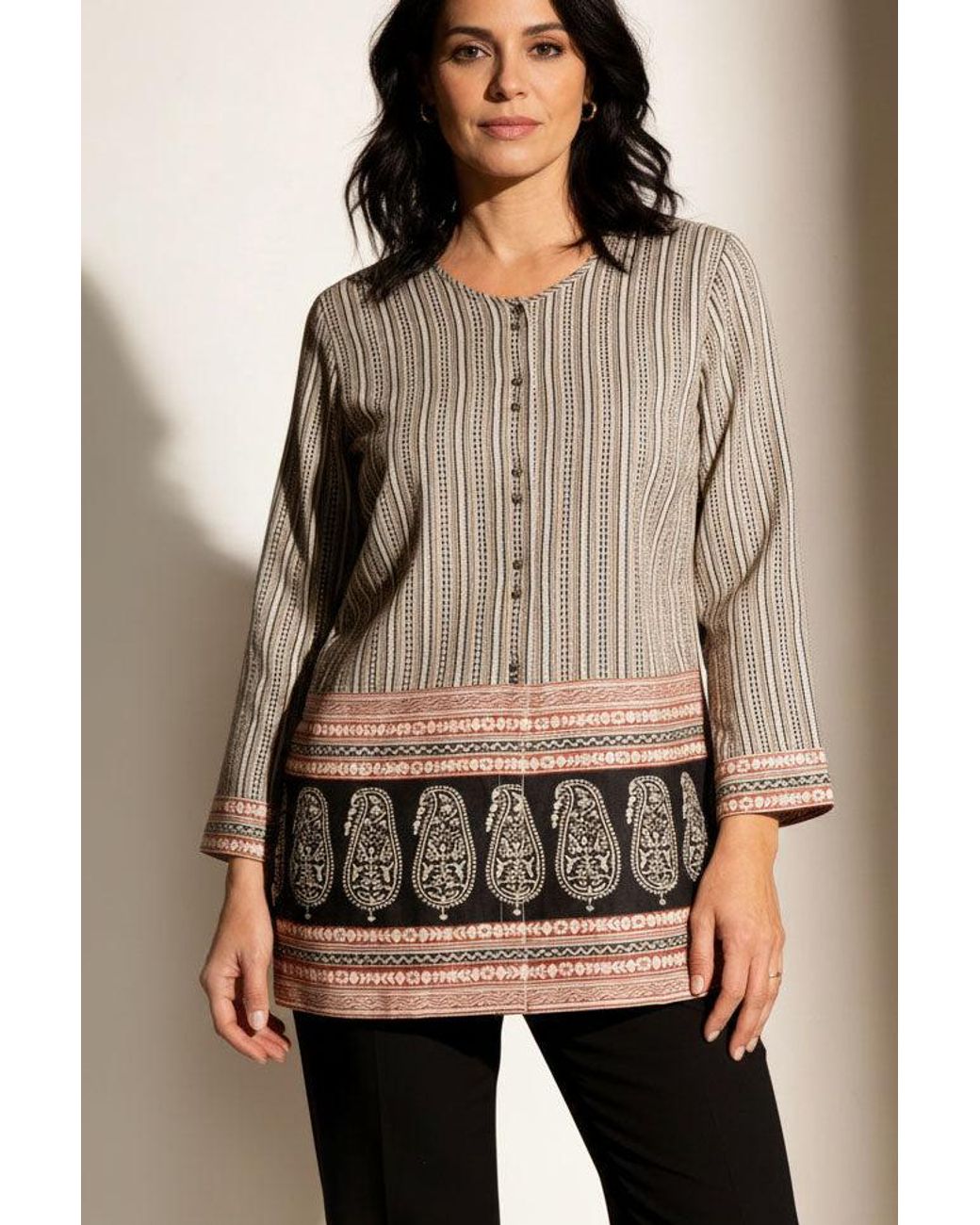 East Brown Paisley Boho Print Tunic Top