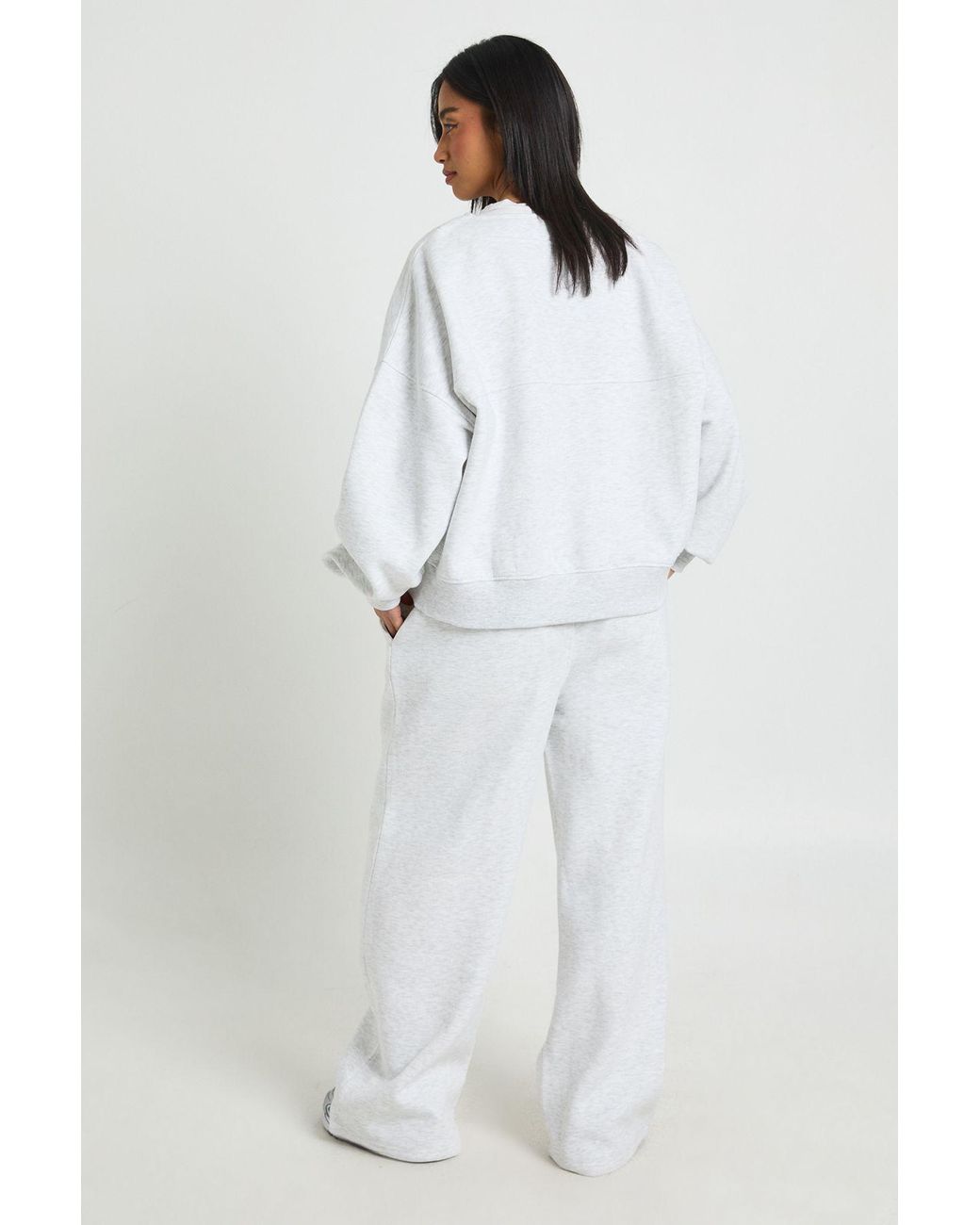 Boohoo White Petite Button Through Cardigan Sweatshirt And Straight Leg Jogger Tracksuit