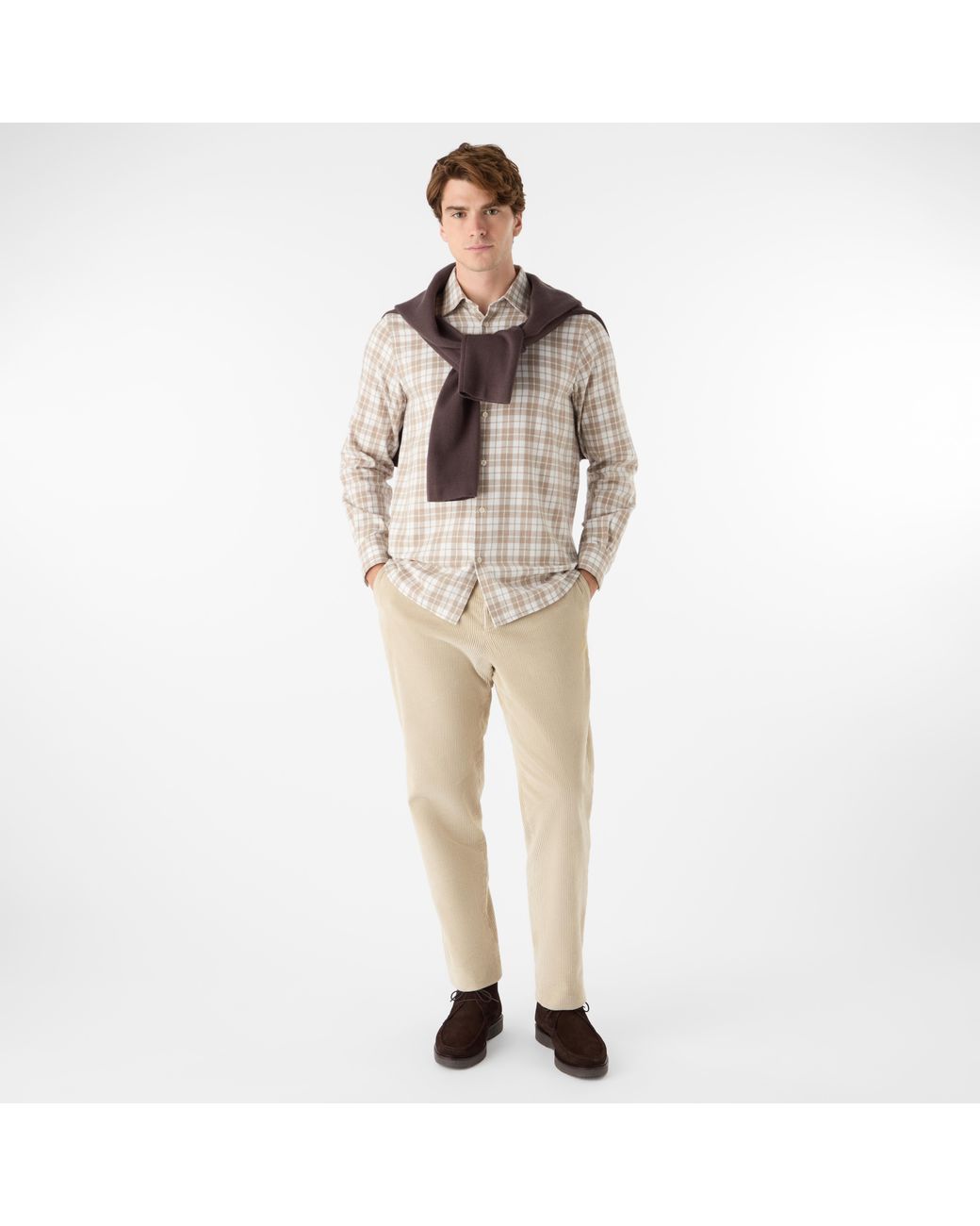 Oliver Sweeney White Brushed Cotton Check Shirt for men
