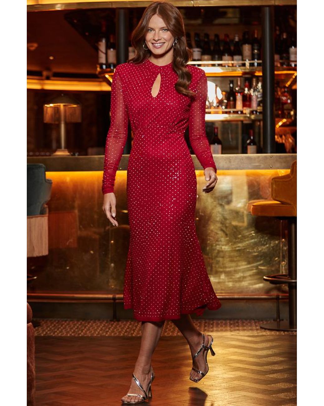 Sosandar Red Ruby Dazzling Fit & Flare Dress