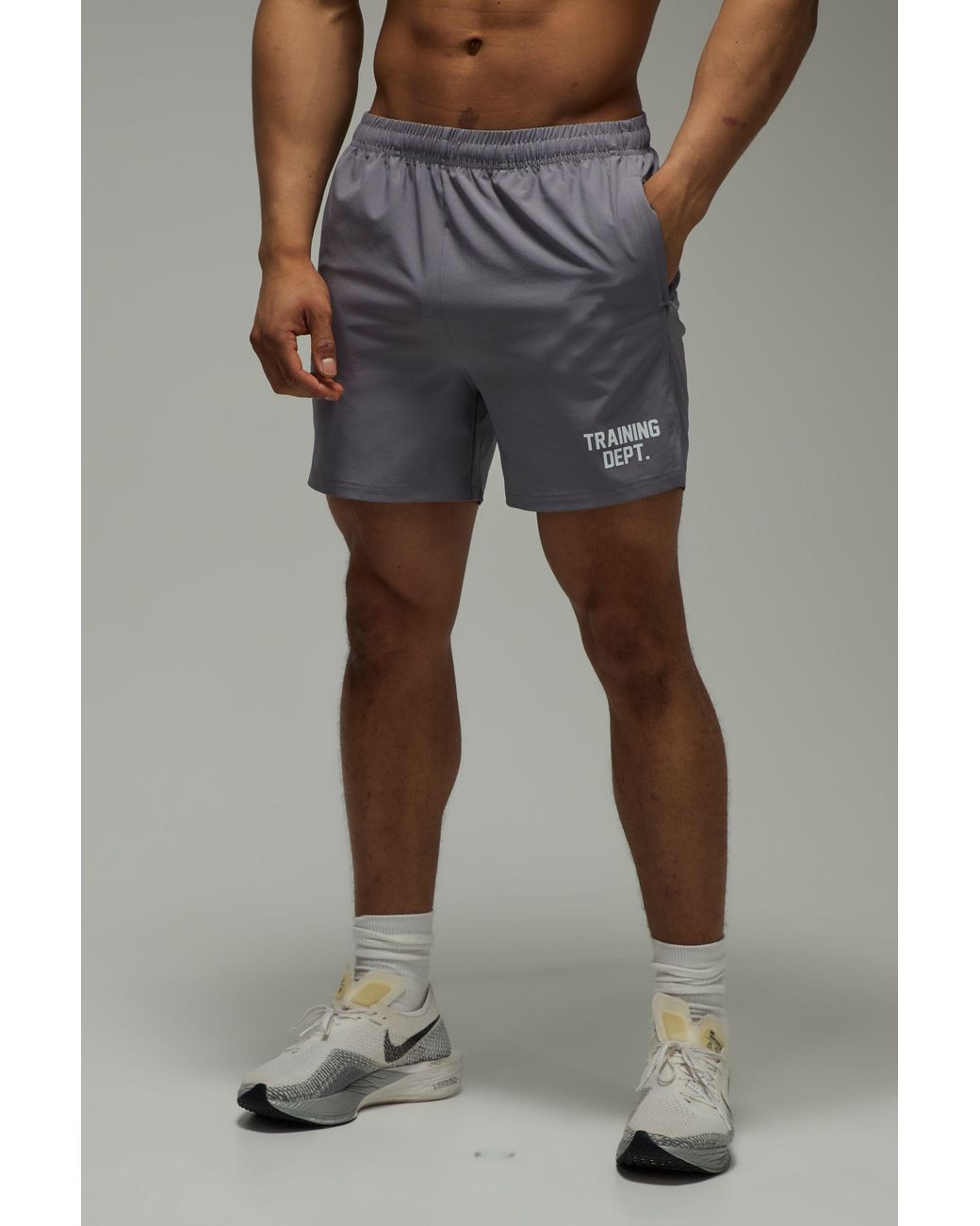 BoohooMAN Gray Training Dept Stretch Woven 7Inch Short for men