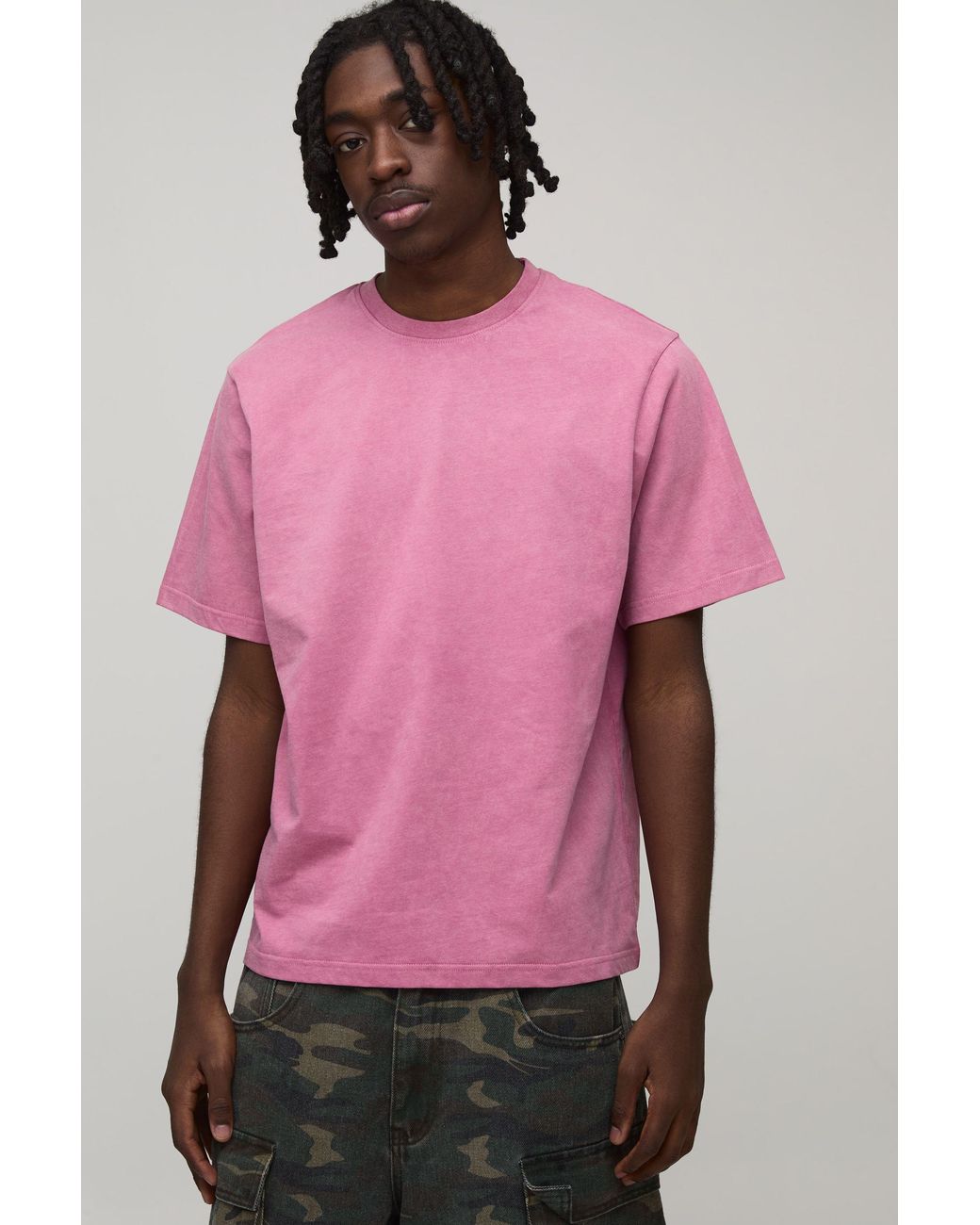 BoohooMAN Pink Essential Washed Boxy Heavyweight T-Shirt for men