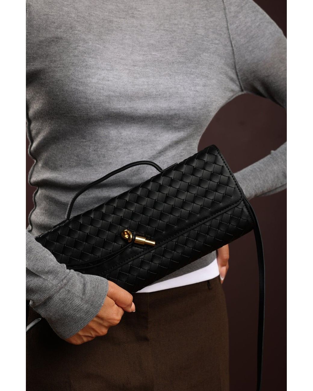 Where's That From Gray Wheres 'Petal' Envelope Style Woven Clutch Bag