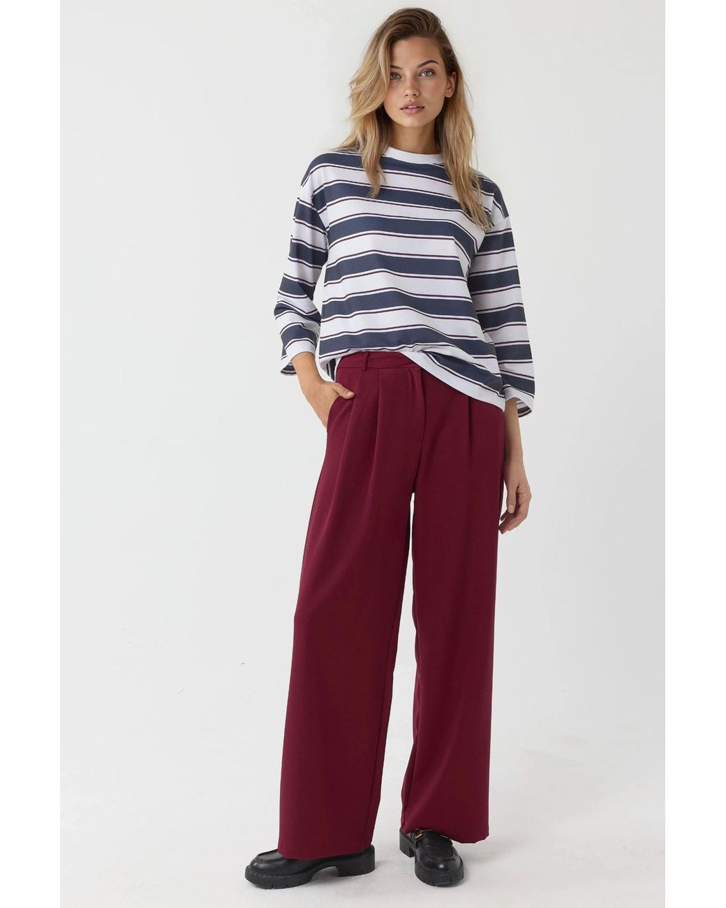 Hiccup Red High Waist Pleated Palazzo Pants