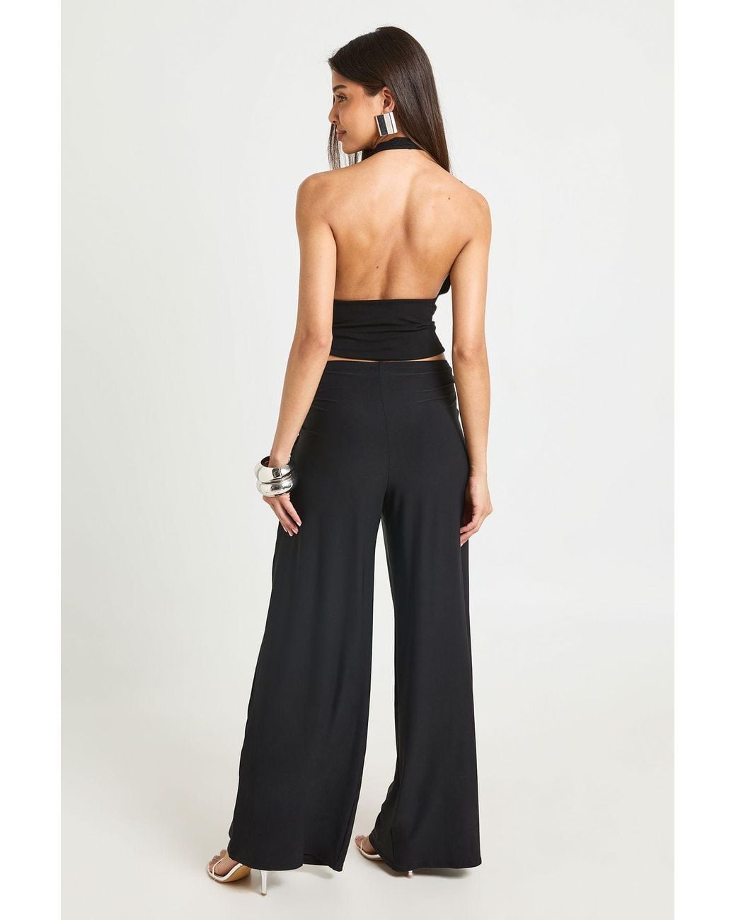 Boohoo Black Twist Waist Wide Leg Trouser