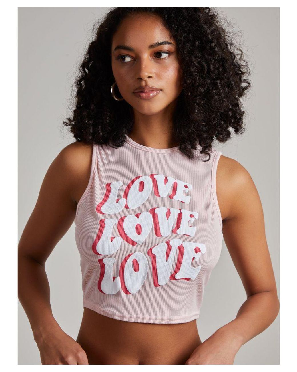 Pink Vanilla Pink Ribbed Love Slogan Cropped Vest Top