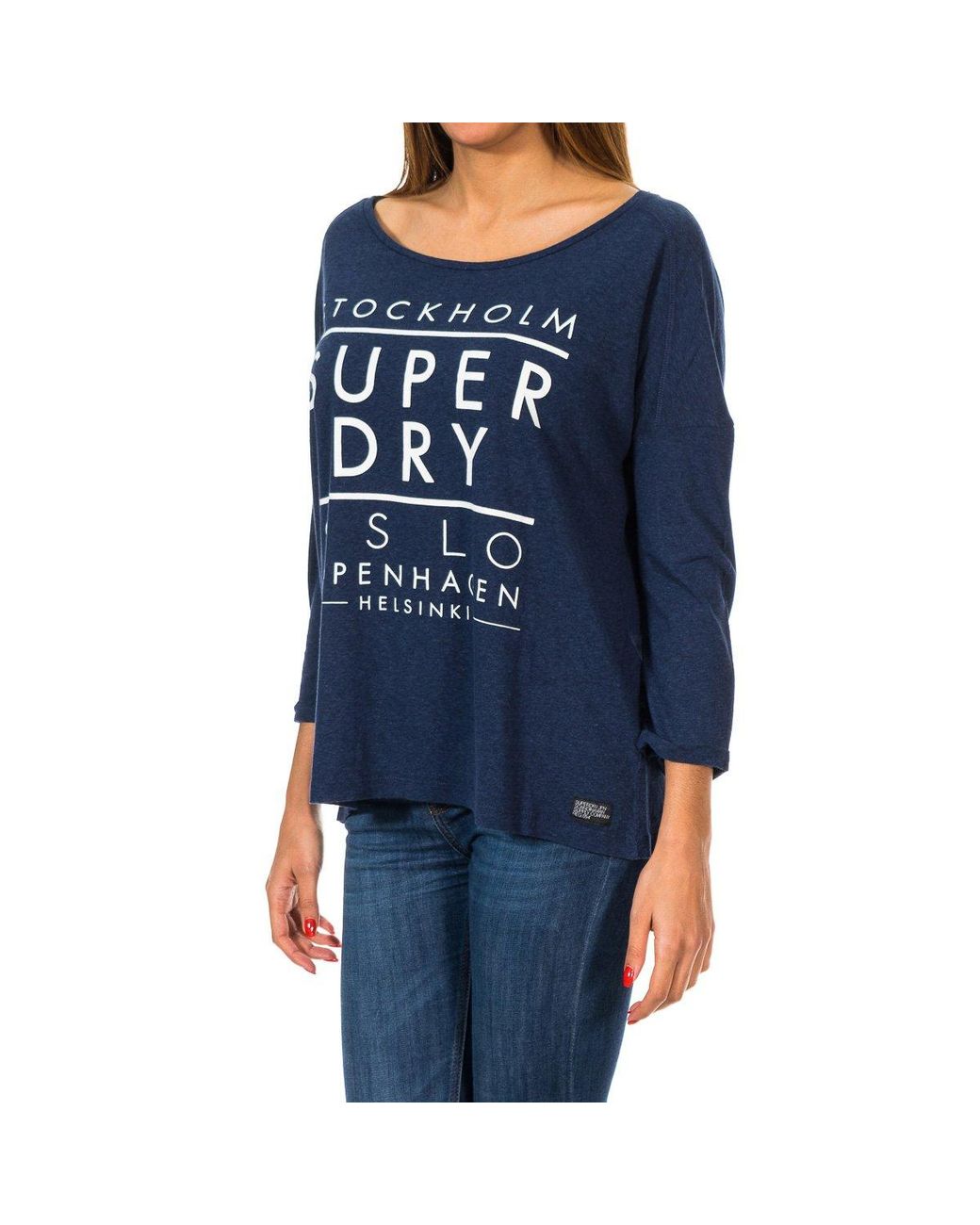 Superdry Blue Nordic Slouch Crew G60119Xns 3/4 Sleeve Sweater