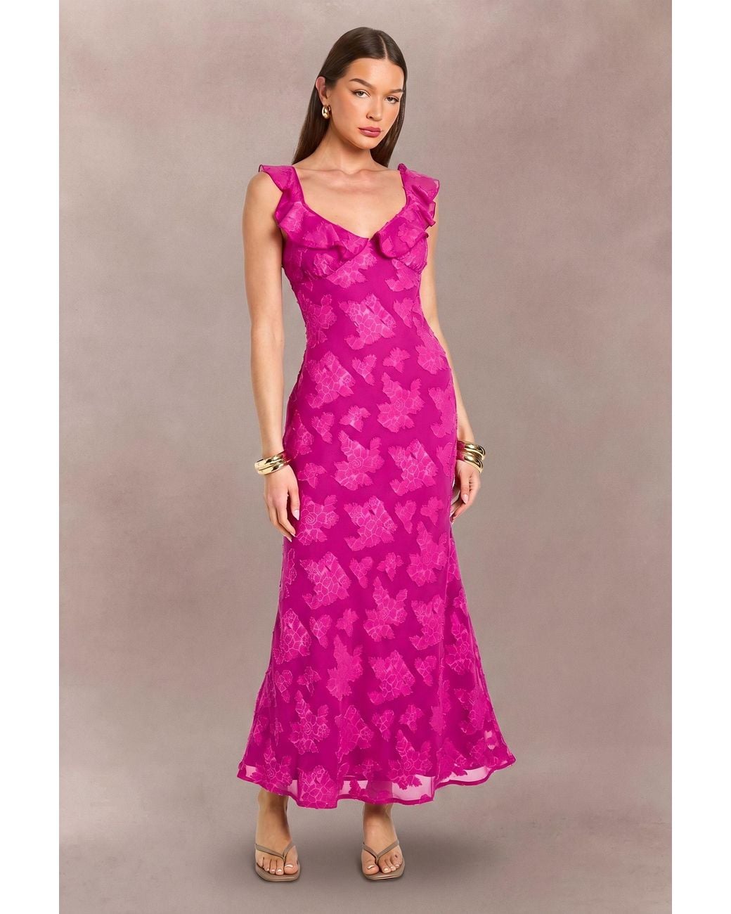 Boohoo Pink Burnout Ruffle Strap Slip Dress