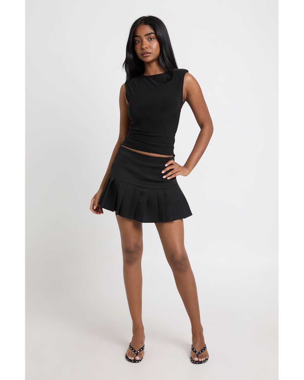 Boohoo Black Tailored Pleated Mini Skirt