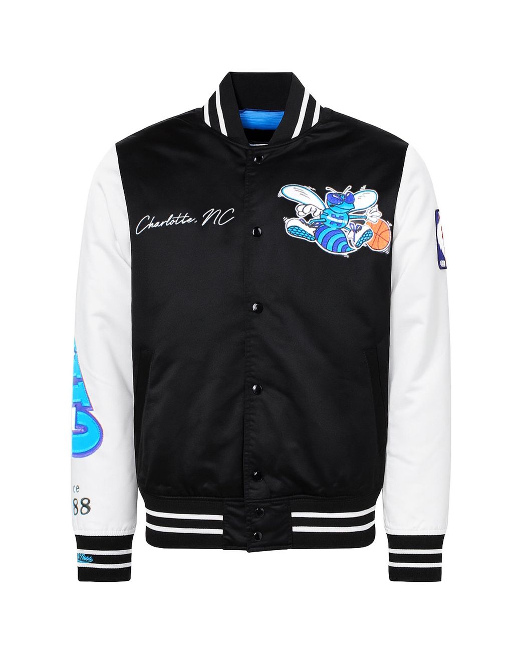 【mitchell&ness】 Charlotte Hornets Jacket Mitchell & Ness Nba Charlotte Hornets Satin Bomber Jacket in Black