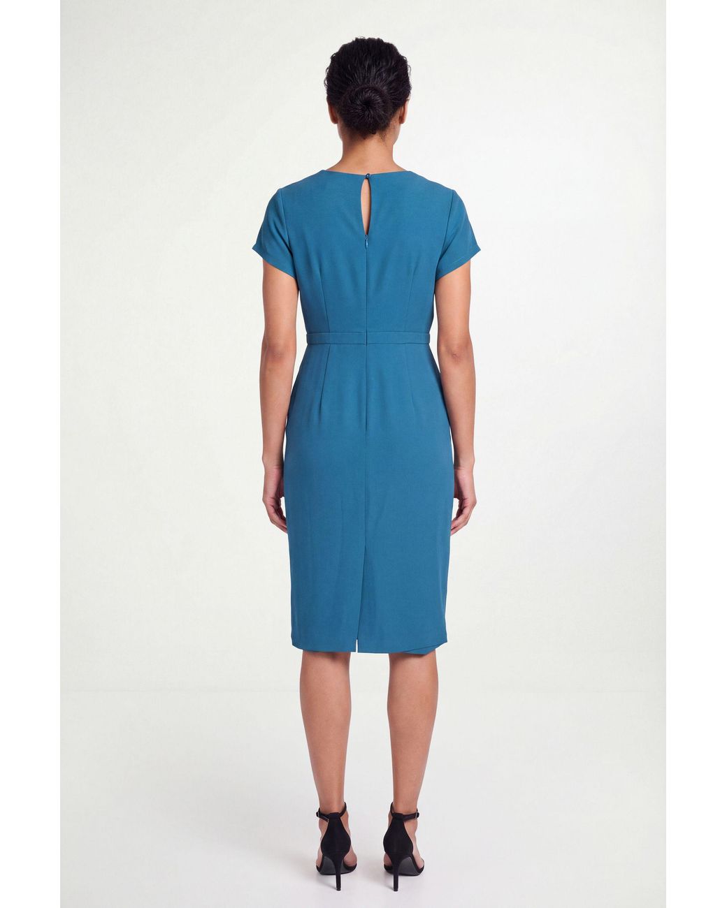 Wallis Blue Petite Tailored Crepe Ruffle Pencil Dress