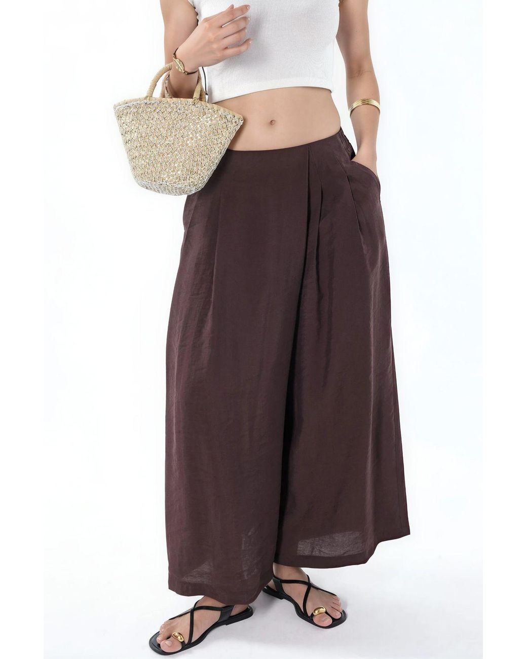 Hiccup Brown Wide Leg Palazzo Modal Pants