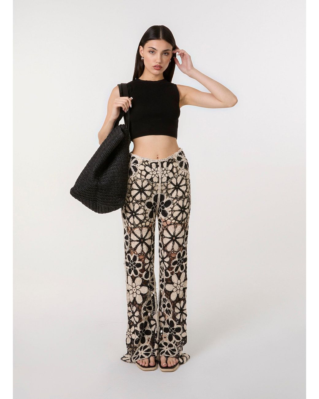Pink Vanilla White Crochet Pants With Flower Pattern