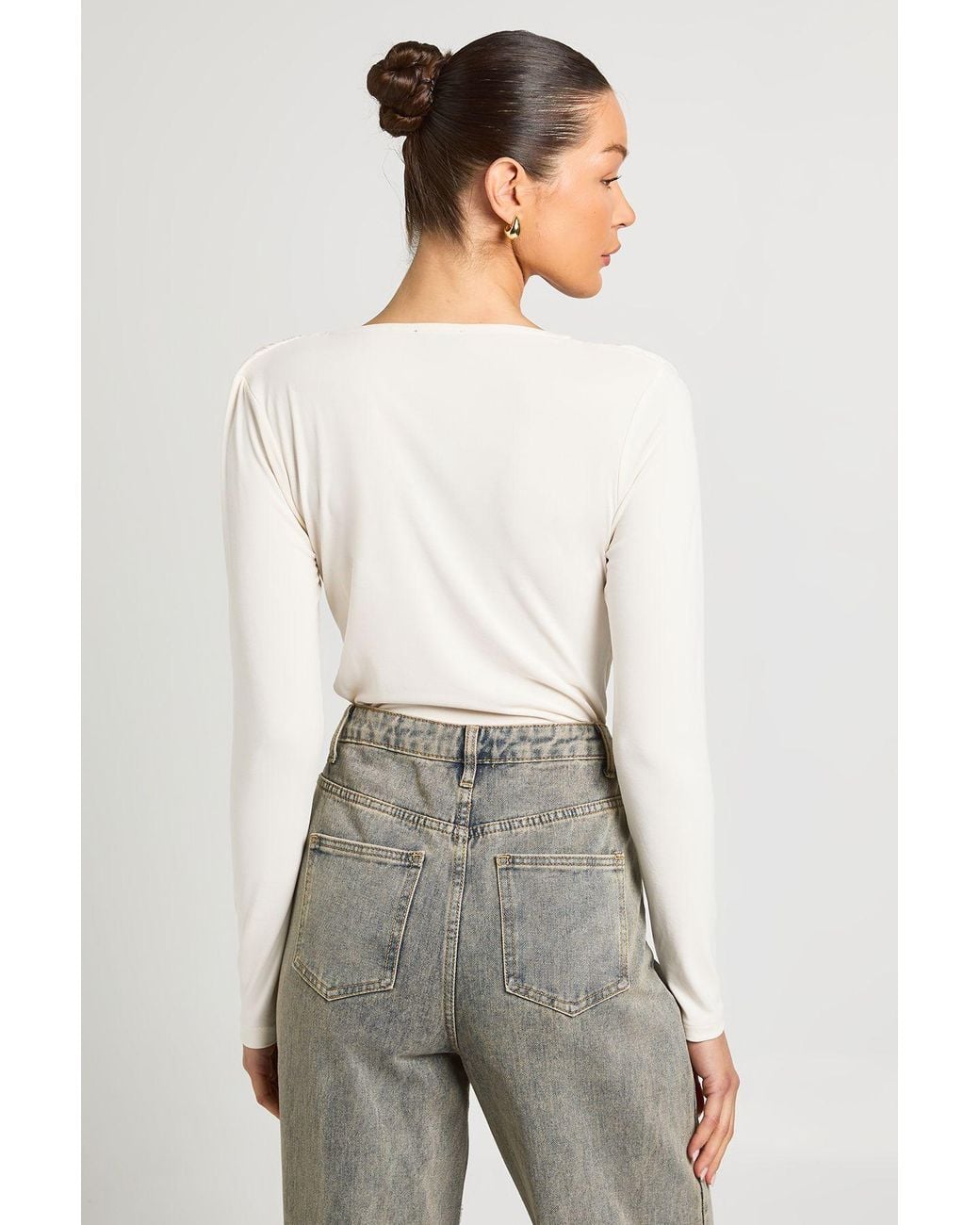 Boohoo Gray Cupro Cowl Neck Long Sleeve Crop Top