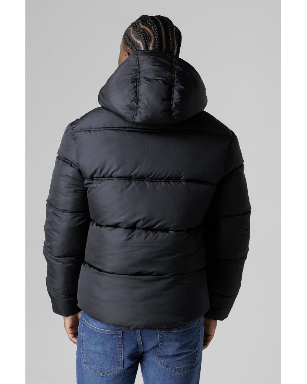 French Connection Gray Hooded Puffer Jacket With High Neck for men