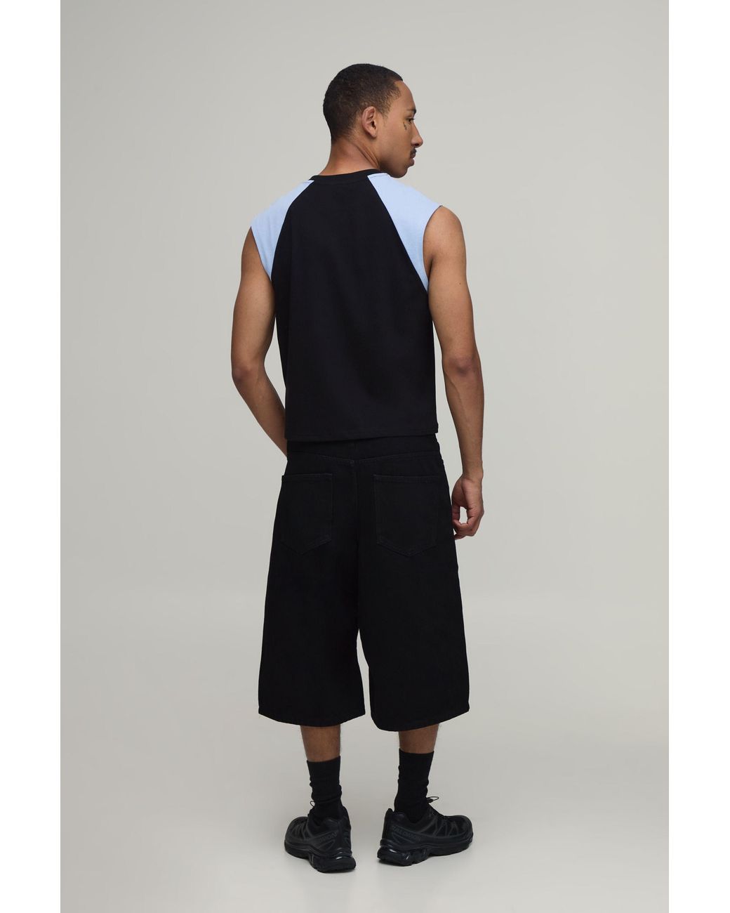 BoohooMAN Blue Regular Shrunken Raglan Slogan Print Tank for men