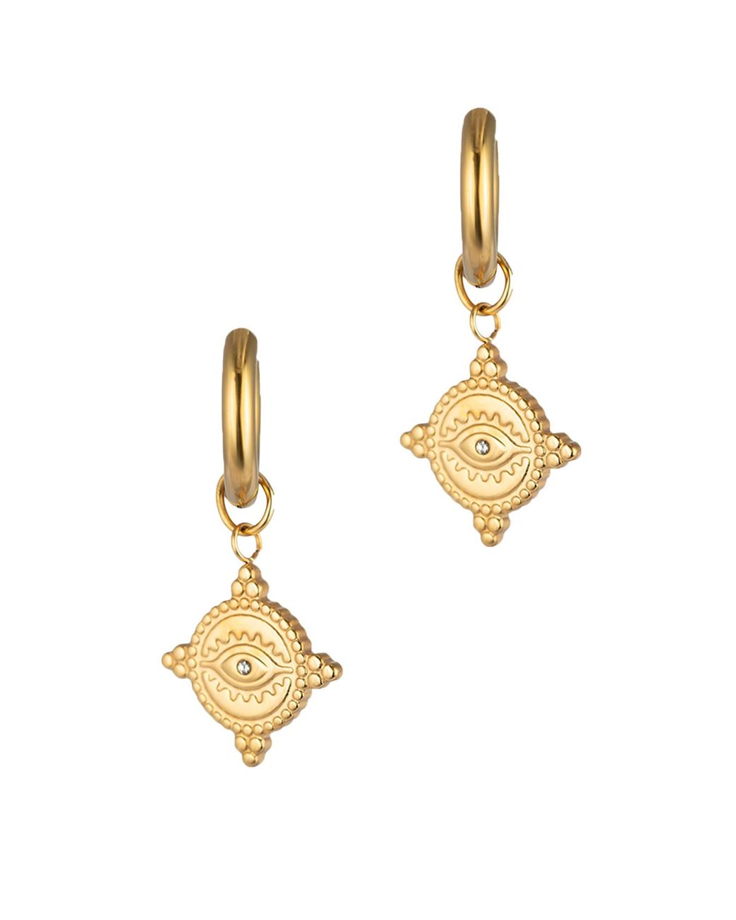 The Jewellery Stockroom Metallic Plated Stainless Steel Evil Eye Charm Hoop