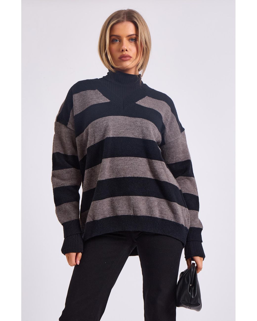 Gini London Blue Wide Stripe Oversized Jumper