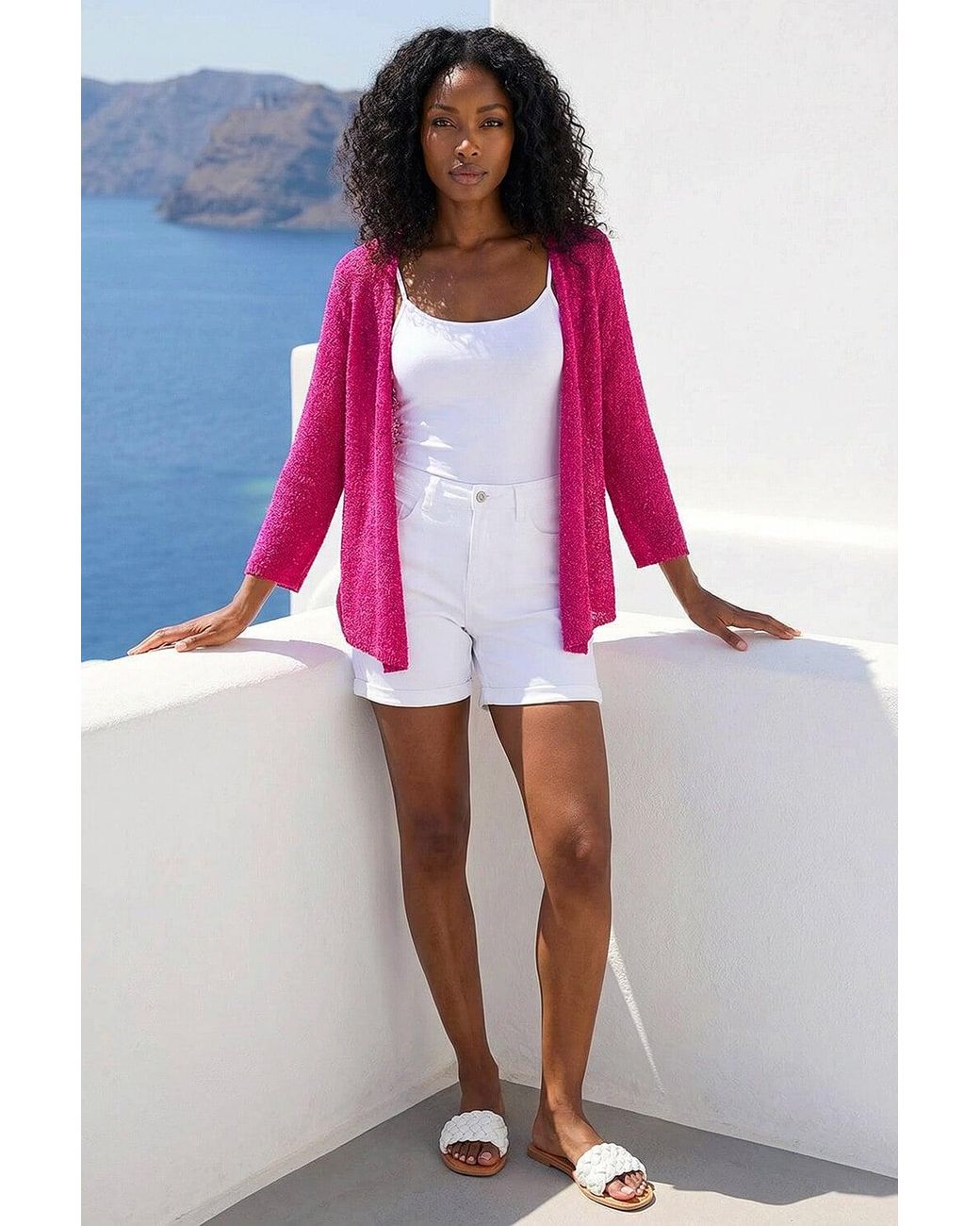 Roman Pink Textured Shimmer Knit Shrug