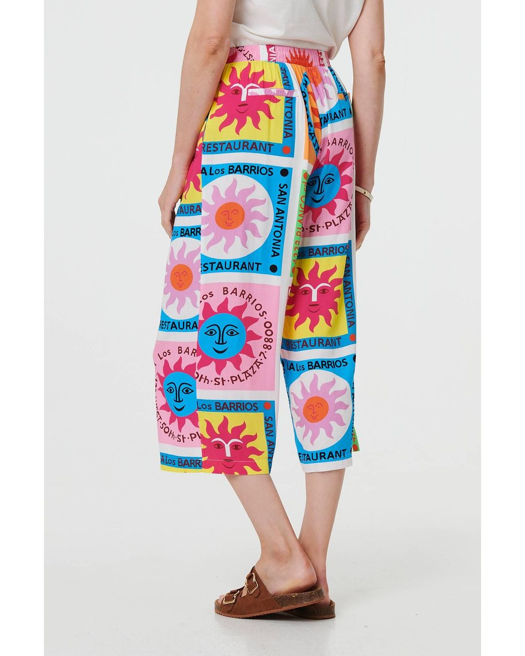 Izabel London Red Patchwork Print Wide Leg Crop Trousers