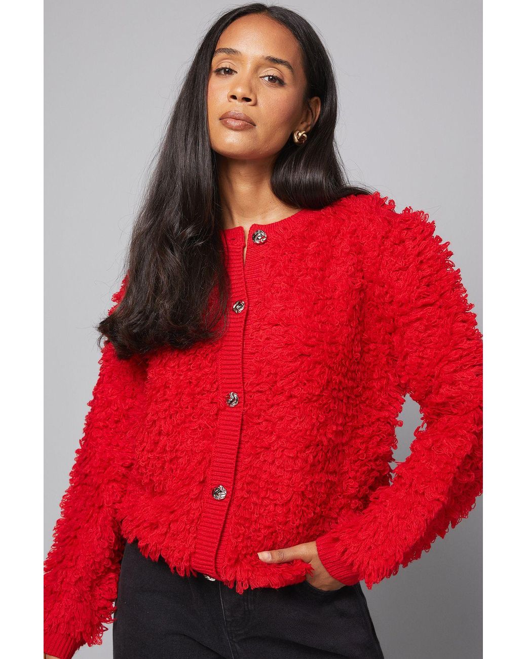 Wallis Red Loop Detail Cardigan