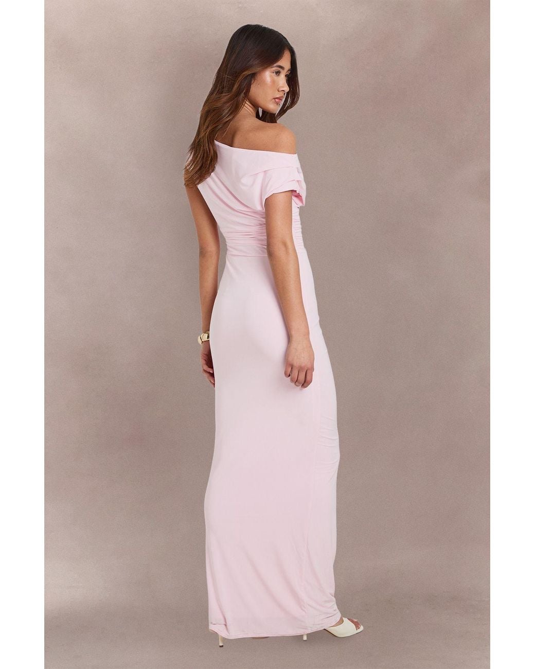 Boohoo Pink Double Layer Asym Slinky Drape Front Maxi Dress