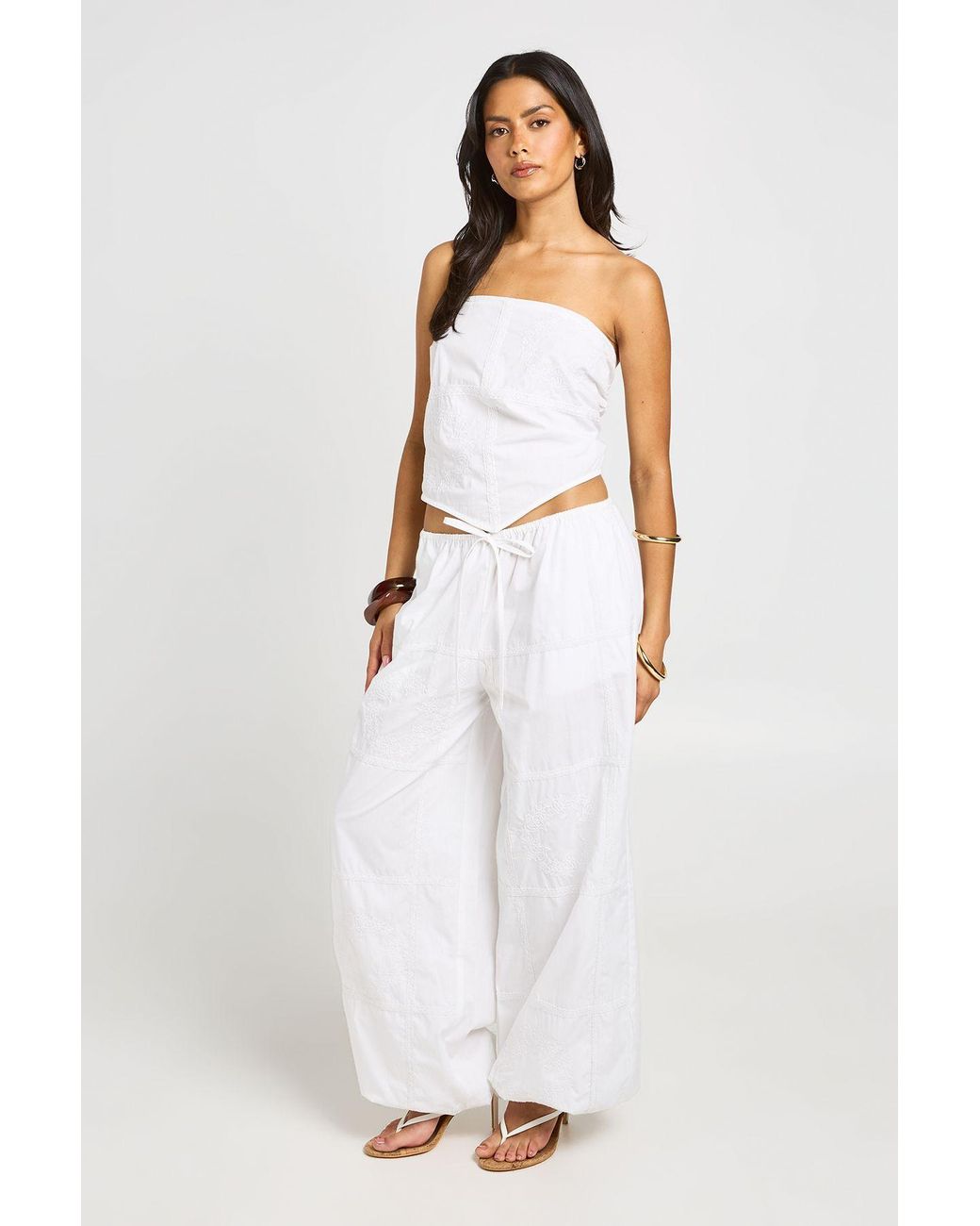 Boohoo White Patchwork Embroidered Balloon Trouser