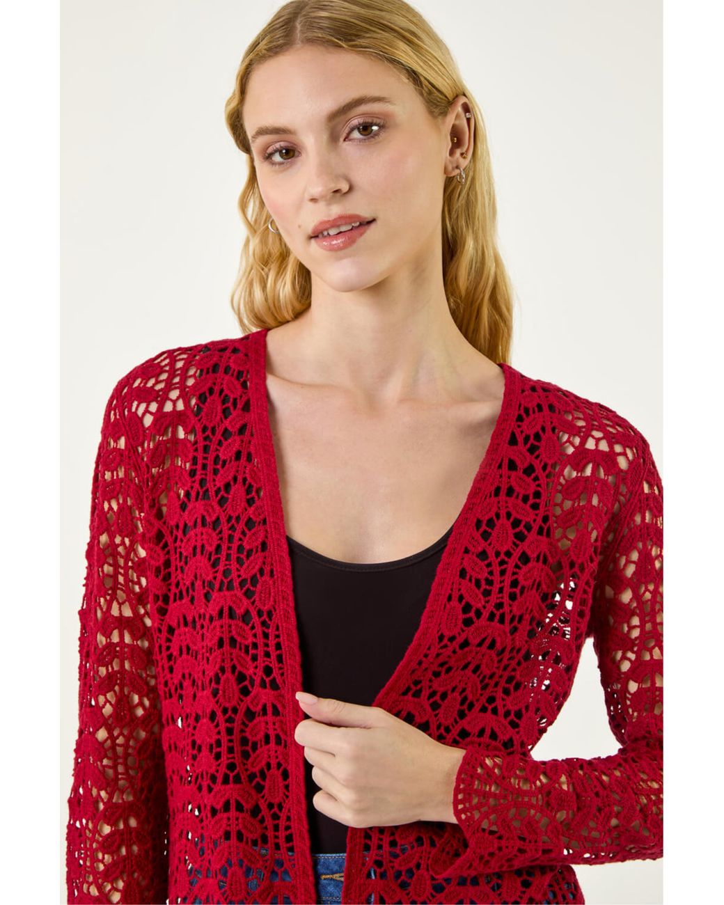 Roman Red Crochet Edge To Cardigan