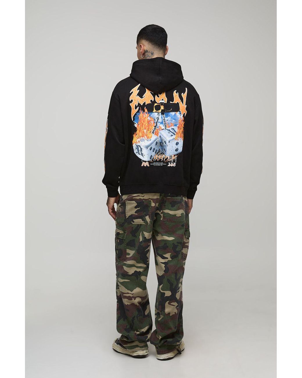BoohooMAN Black Tall Oversized Gothic Dice Graphic Hoodie for men
