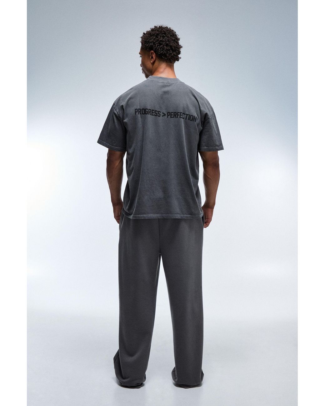 BoohooMAN Gray Active Progress Over Perfection Oversized Washed Extended Neck T-Shirt for men