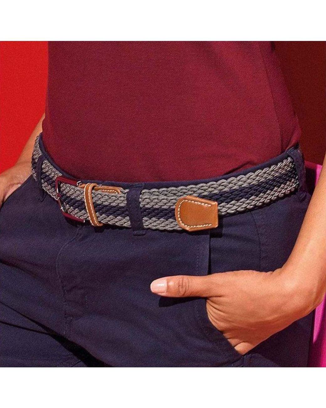 Asquith & Fox Blue Two Colour Stripe Braid Stretch Belt (Slate/ for men