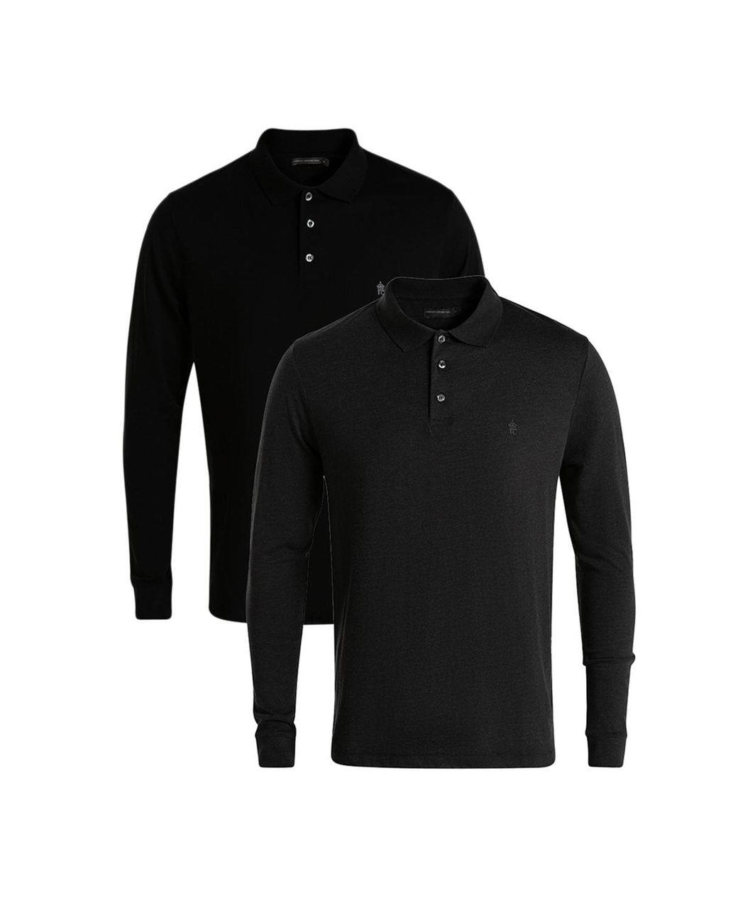 French Connection Black 2 Pack Cotton Long Sleeve Polo Shirts for men