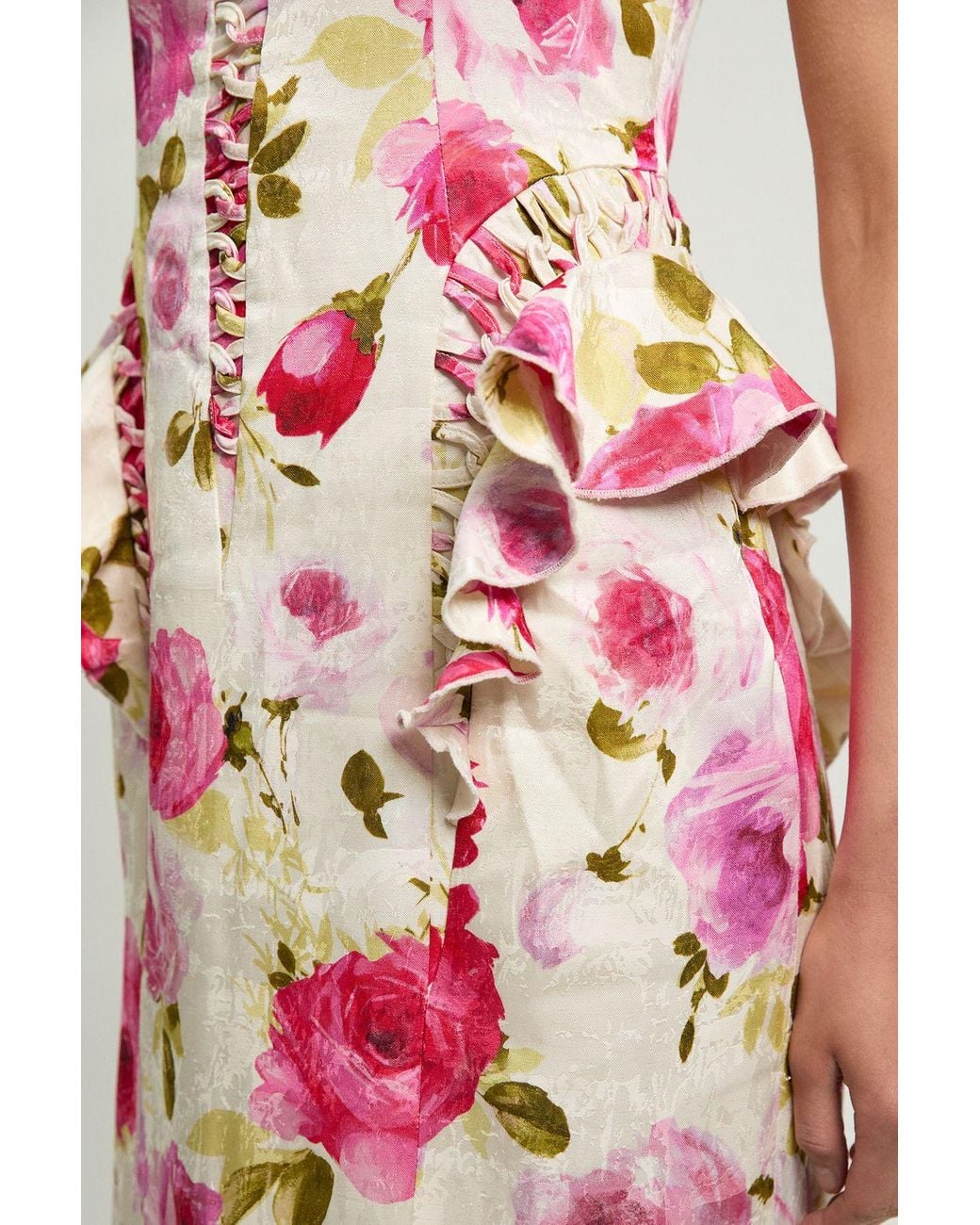 Karen Millen Petite Scattered Cotton Poplin Boned Detail Woven Midi Dress Viscose