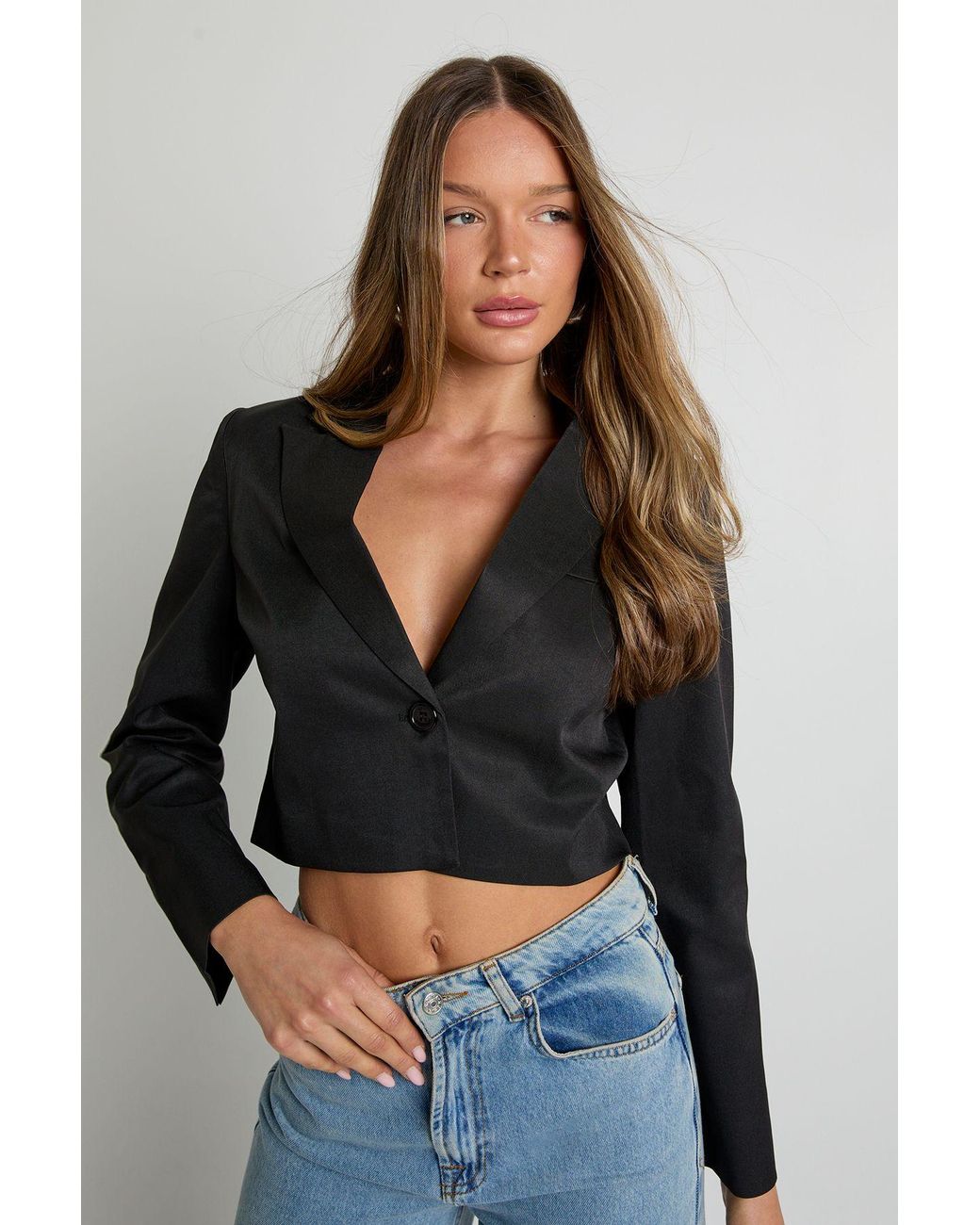 Boohoo Black Boxy Crop Blazer