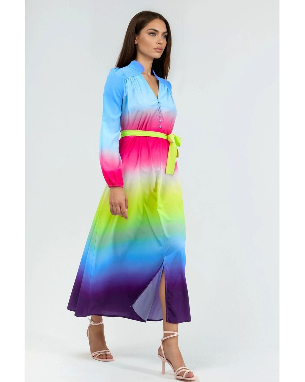 Msn-Collection Blue Ombre Maxi Dress With Belt