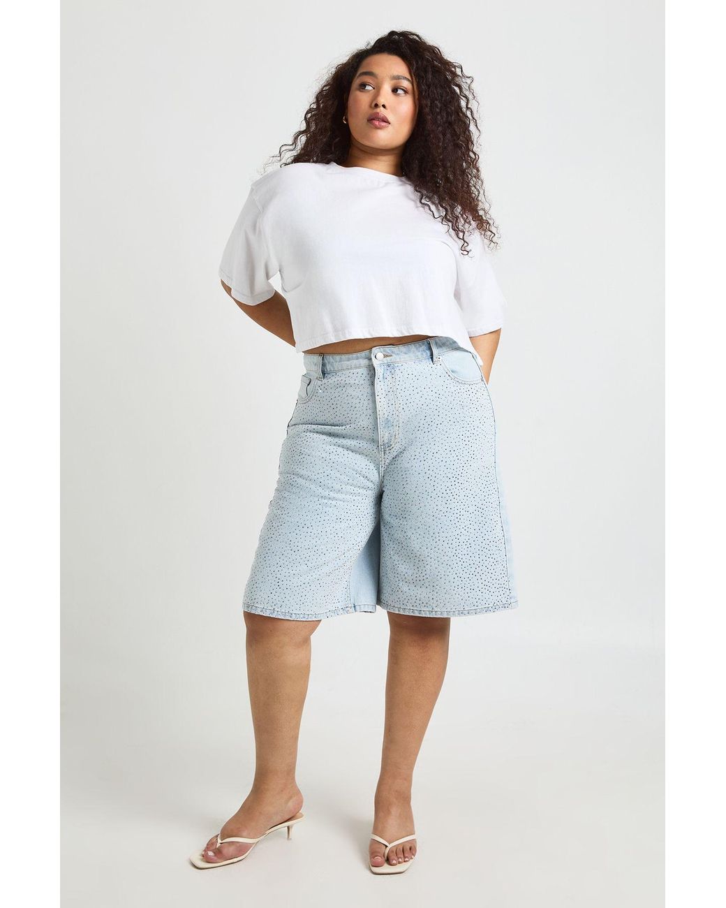 Boohoo Blue Plus Embellished Denim Jorts