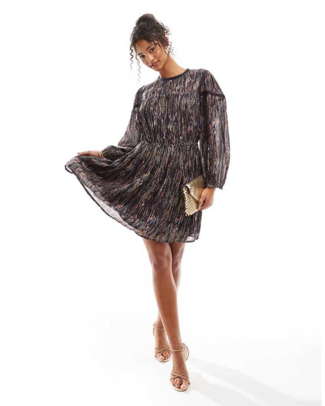 French Connection Brown Jacquard Mini Skater Dress