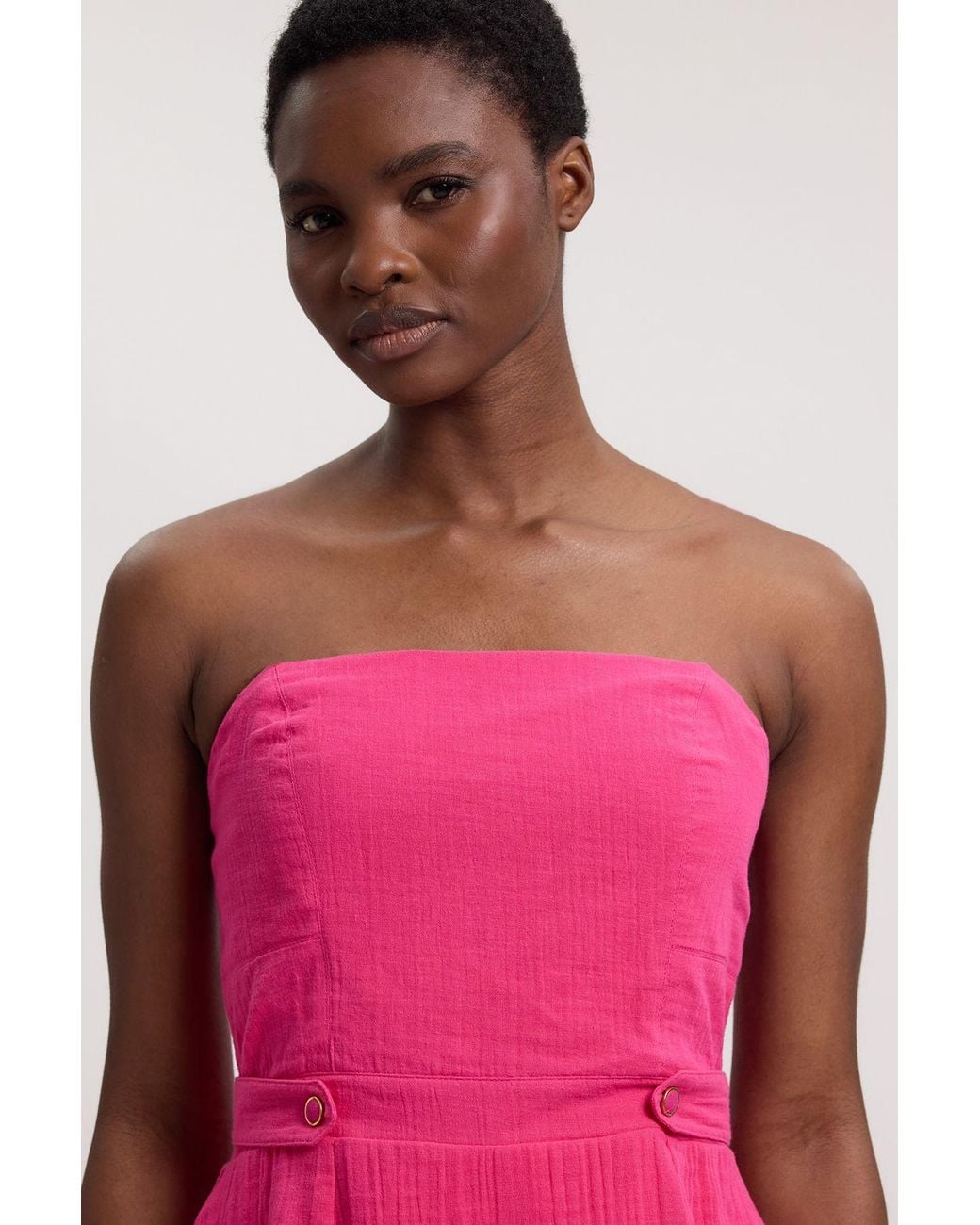 Karen Millen Pink Double Cloth Bandeau Peplum Midi Dress