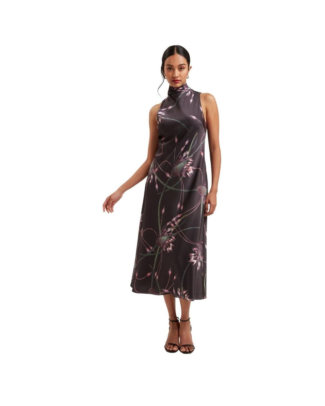 Ted Baker Black Antua Printed Cowl Neck Midi Slip Dress