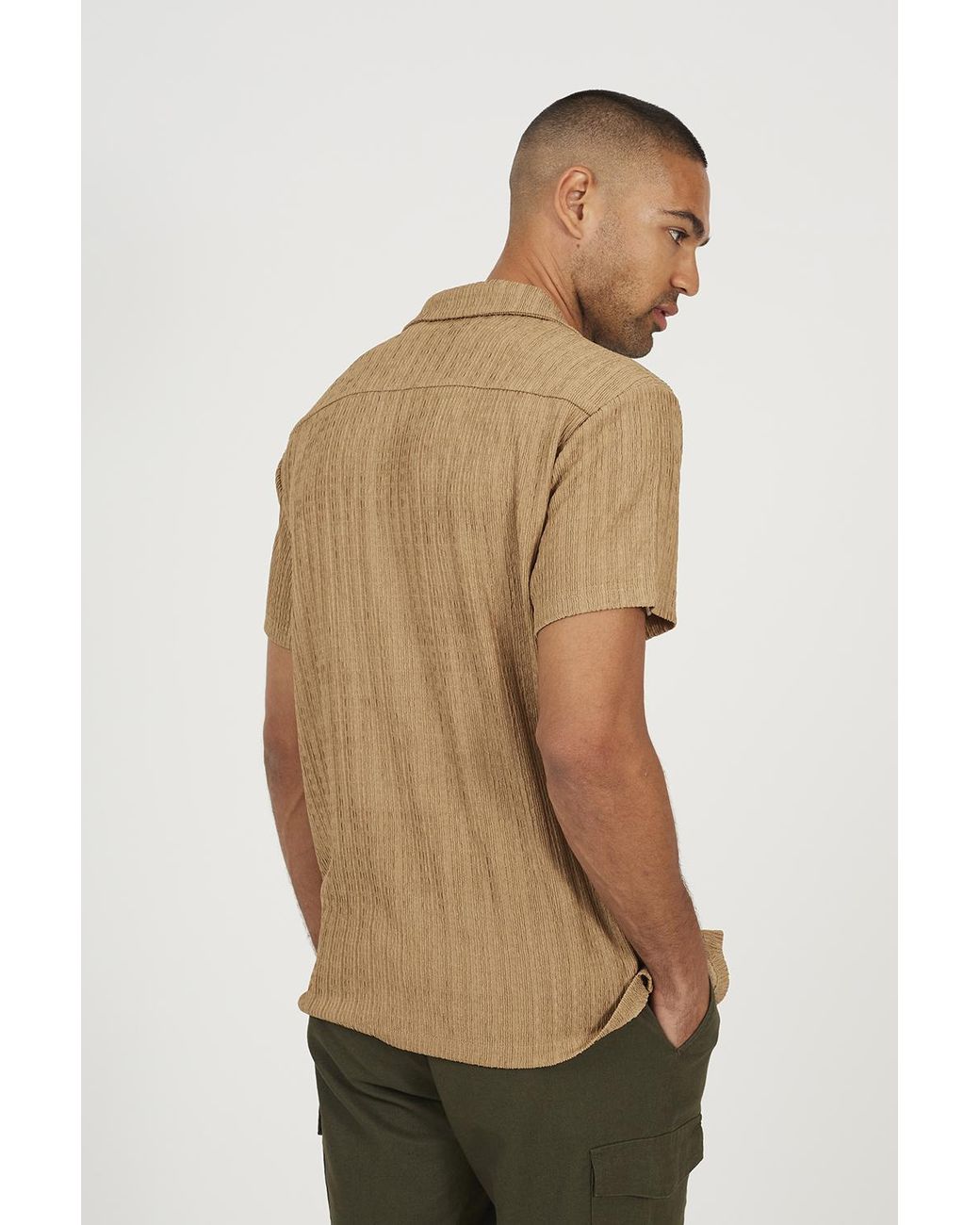Brave Soul Green Regular Fit Revere Collar Button-Up Shirt for men