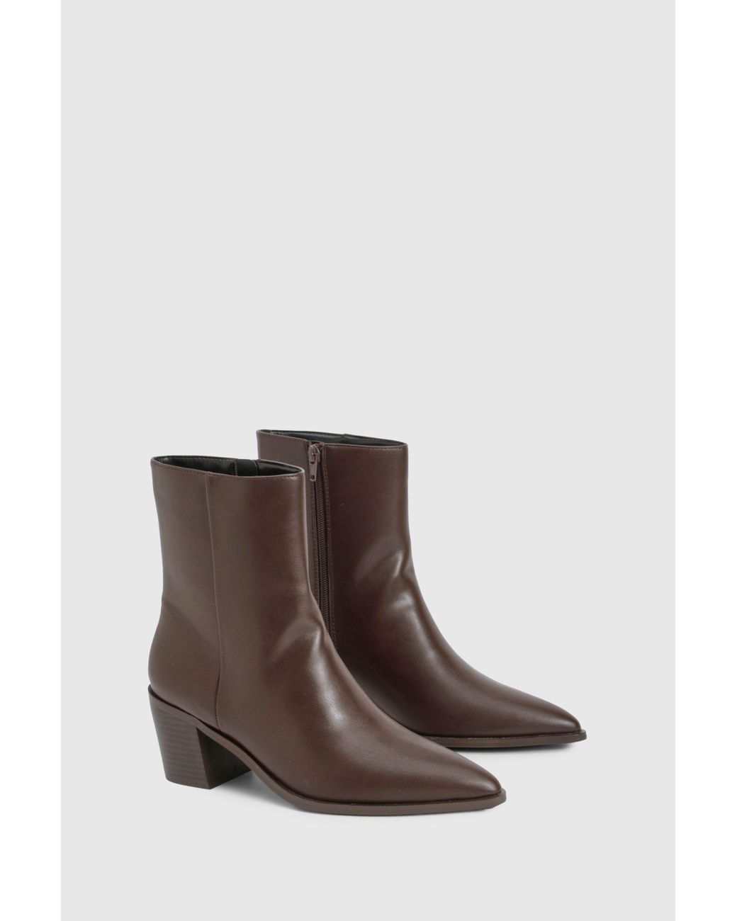 Boohoo Brown Western Heeled Ankle Boots