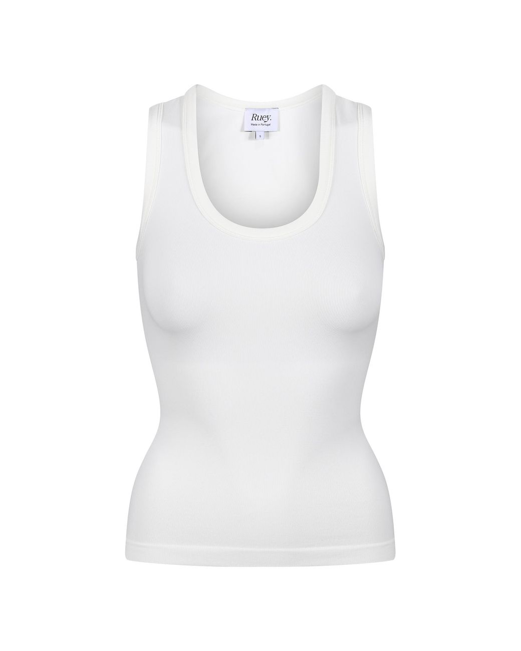 Ruey White Ladies Essentials Scoop Neck Tank Sculpting Recycled Stretch Fit