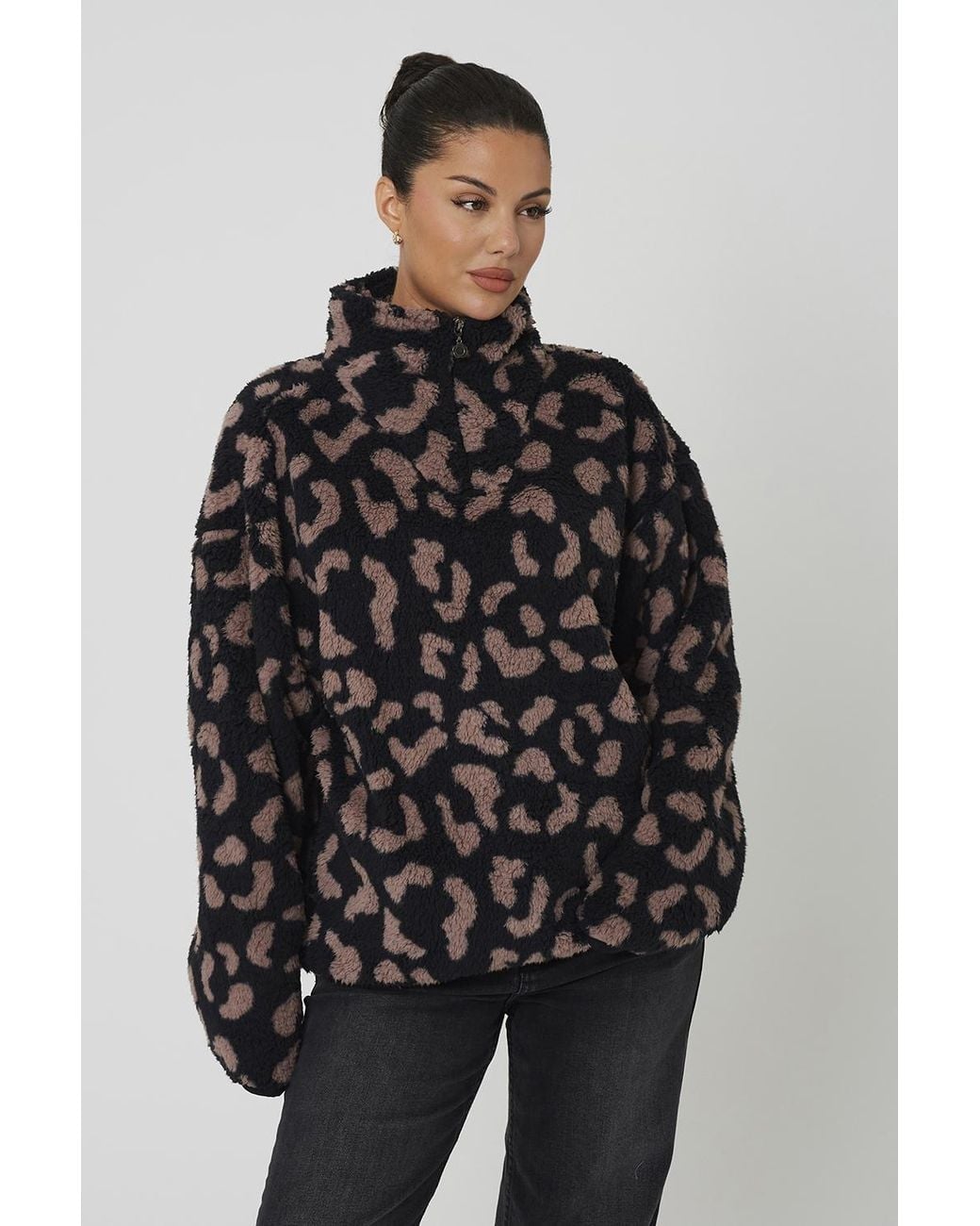 Brave Soul Black Animal Print Sherpa Fleece Sweatshirt