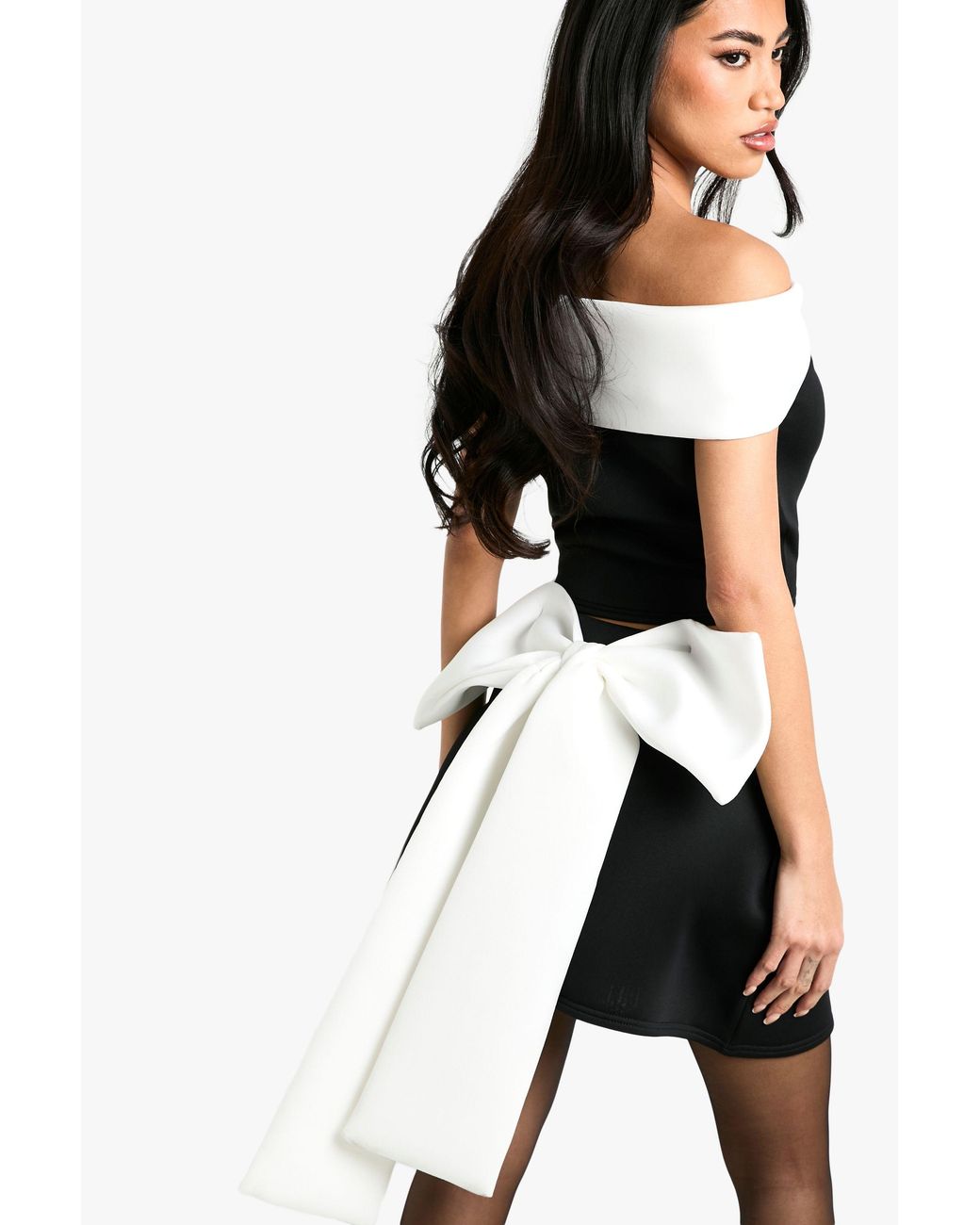 Boohoo Black Scuba Bow Detail Skirt