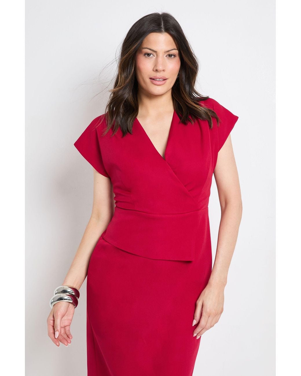 PRINCIPLES Red Peplum Detail Crepe Pencil Dress