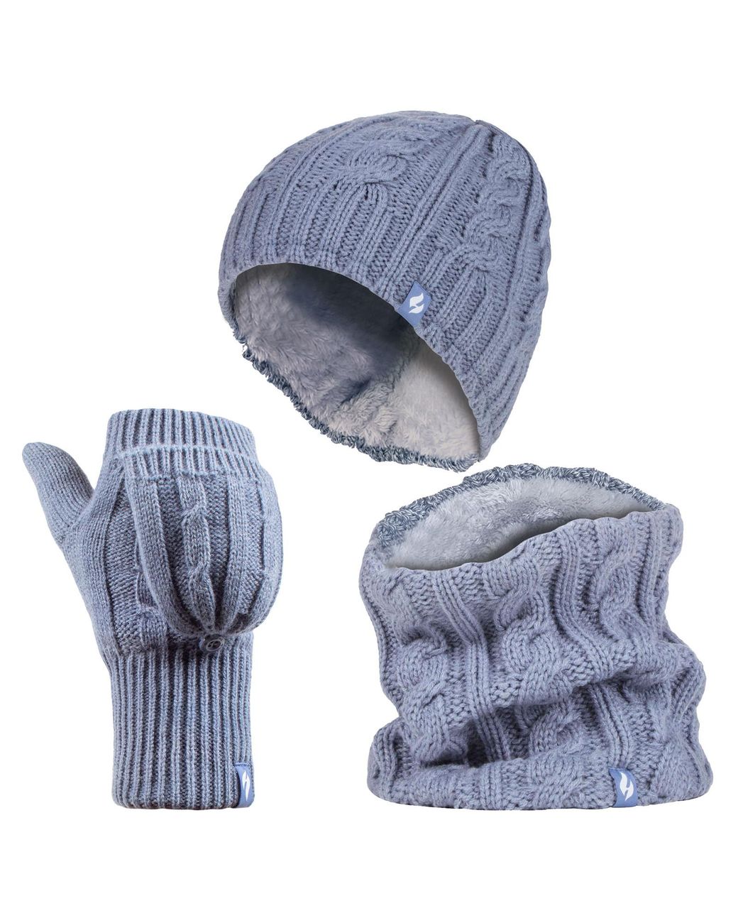 Heat Holders Blue Thermal Winter Fleece Hat, Neck Warmer And Converter Gloves Set